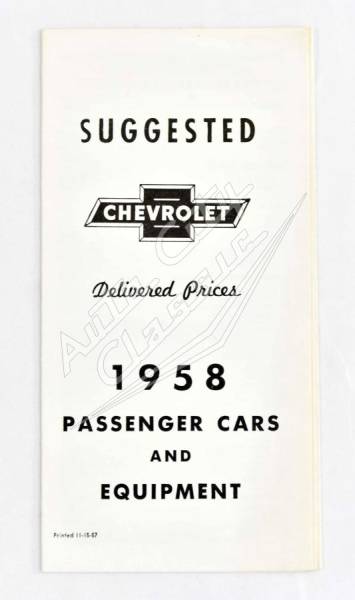 Auto City Classic - 1958 Chevrolet Passenger Cars Delivered Price Brochure