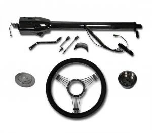 Auto City Classic - 30" Street / Hot Rod Chrome Stainless Column Shift Tilt Steering Column with Banjo Wheel Kit SC7002-CBLKB