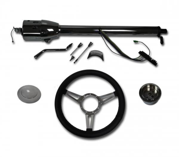 Auto City Classic - 30" Street / Hot Rod Chrome Stainless Column Shift Tilt Steering Column with 3 Spoke GT Wheel Kit SC7002C-SPKBLK