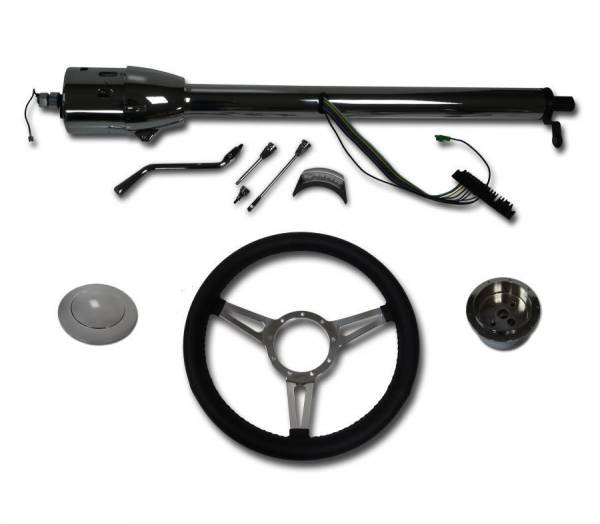 Auto City Classic - 32" Street / Hot Rod Chrome Stainless Column Shift Tilt Steering Column with 3 Spoke GT Wheel Kit SC7003-CSPKBLK