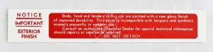 1958 Chevrolet Exterior Finish Firewall Lacquer Decal