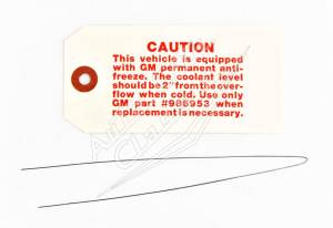 1958 Chevrolet Radiator Coolant Warning Tag
