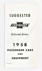 1958 Chevrolet Passenger Cars Delivered Price Brochure