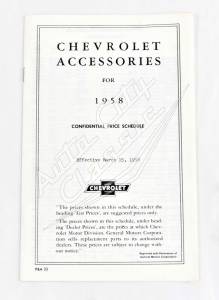 1958 Chevrolet Dealer Accessories Price Brochure